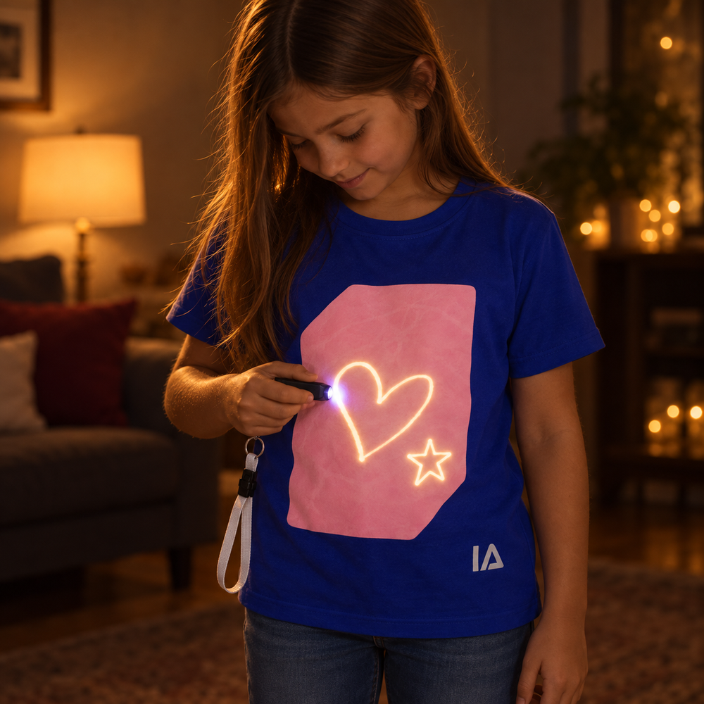 Kids’ Interactive Glow-in-the-Dark T-Shirt – Blue & Pink Glow