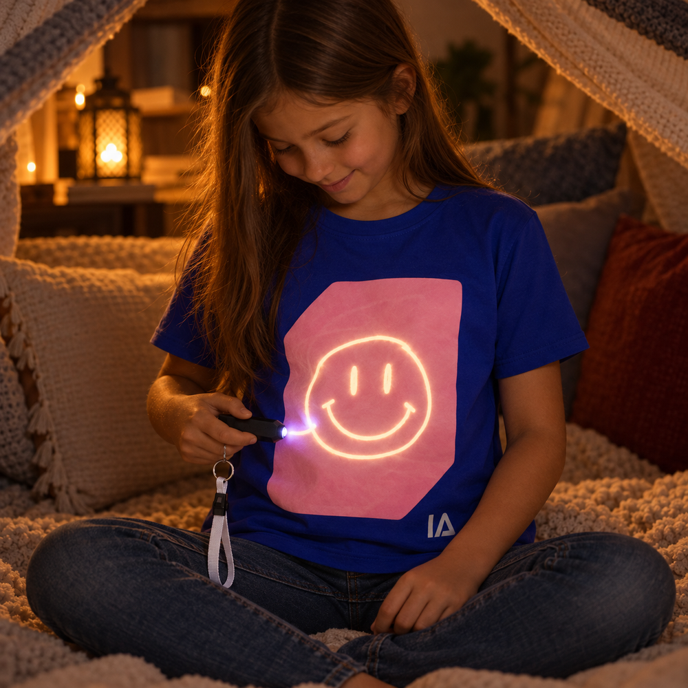 Kids’ Interactive Glow-in-the-Dark T-Shirt – Blue & Pink Glow