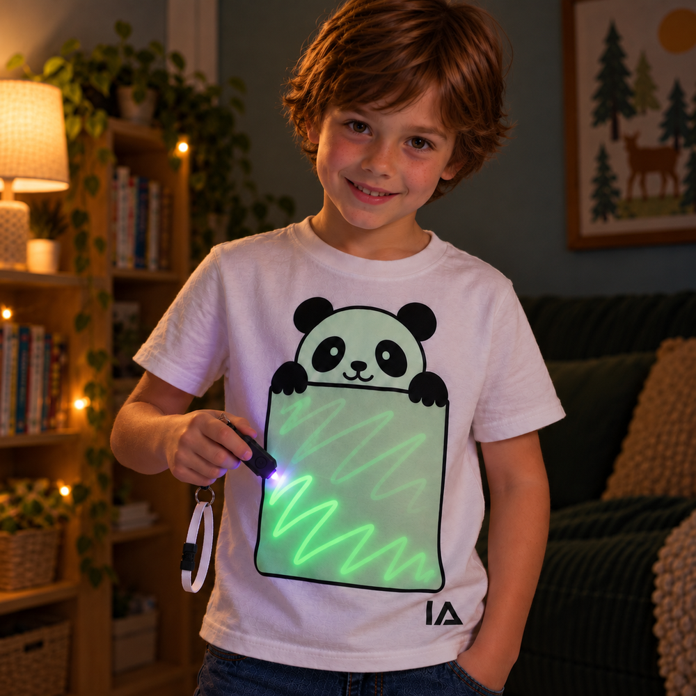 Kids’ Panda Glow in the Dark T-Shirt with Rechargeable Glow Torch