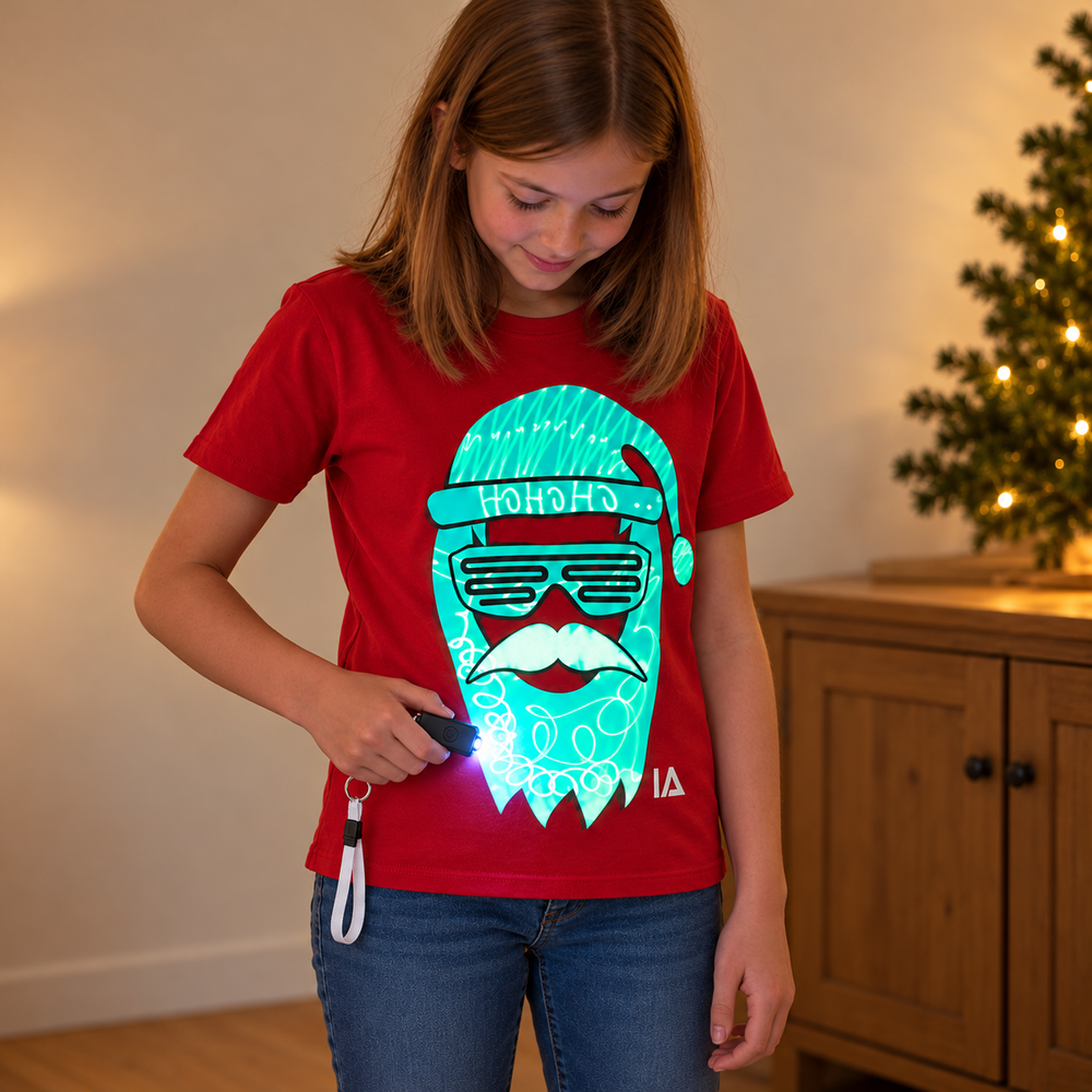 Cool Santa Kids’ Interactive Glow-in-the-Dark T-Shirt – Christmas Edition