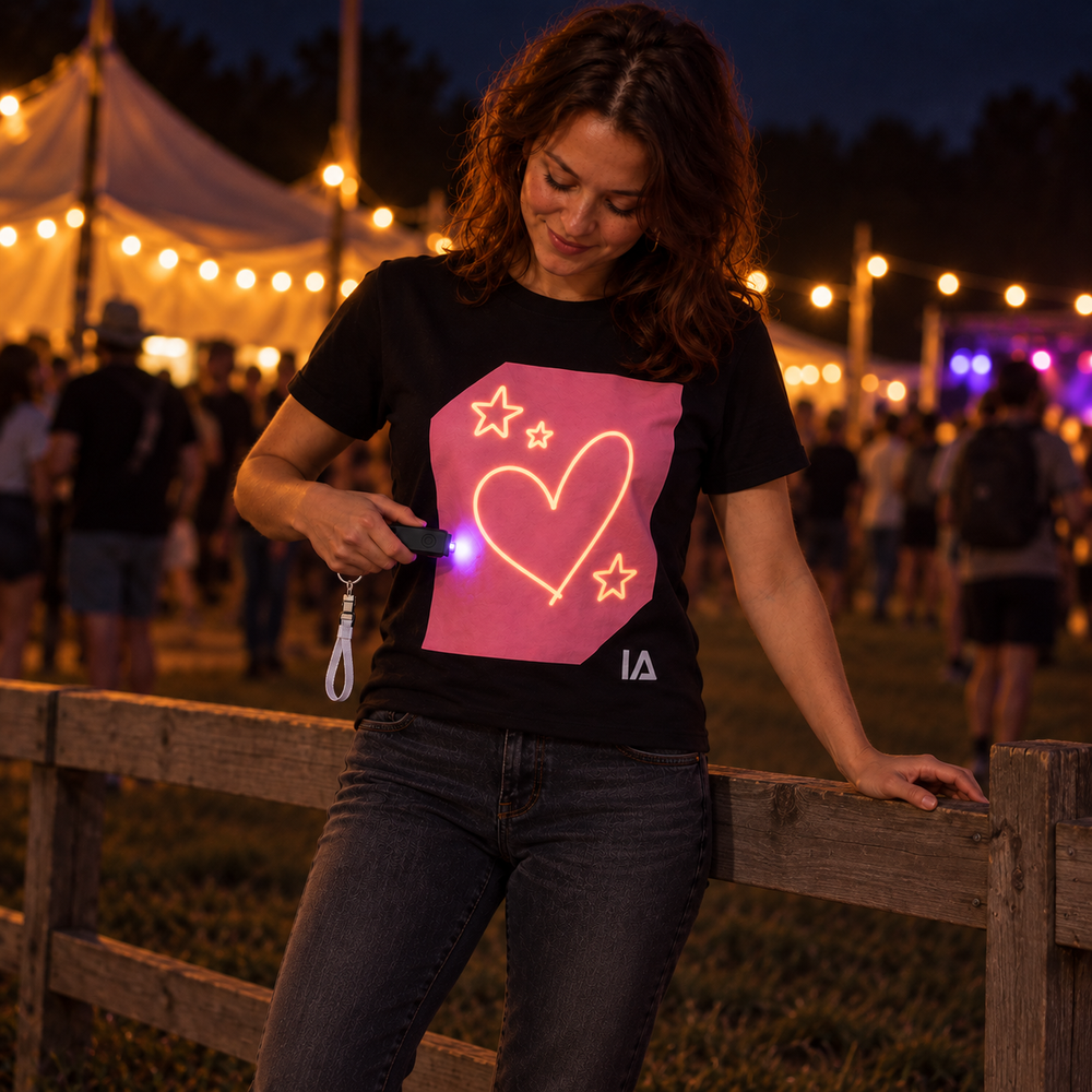 Adults’ Black and Pink Glow in the Dark T-Shirt with Rechargeable Torch
