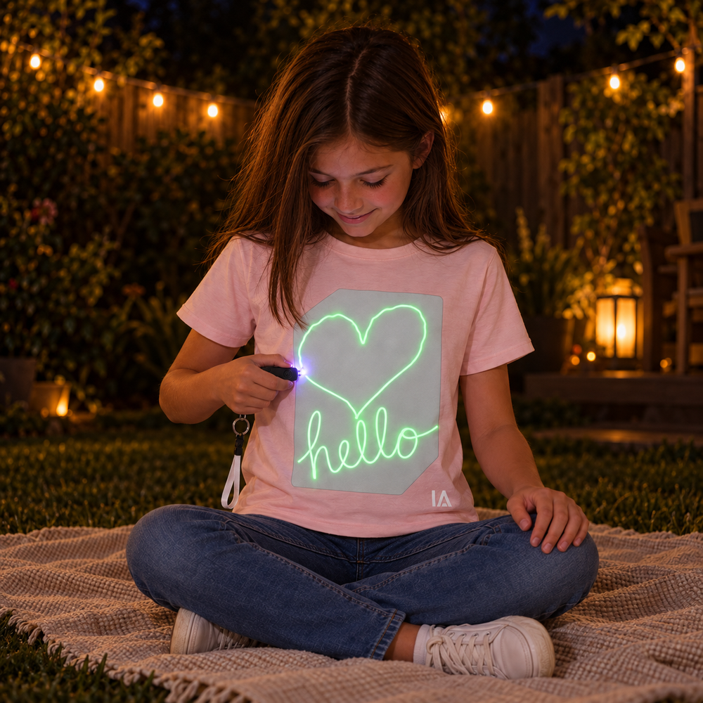 Kids’ Interactive Glow-in-the-Dark T-Shirt – Pink & Green Glow