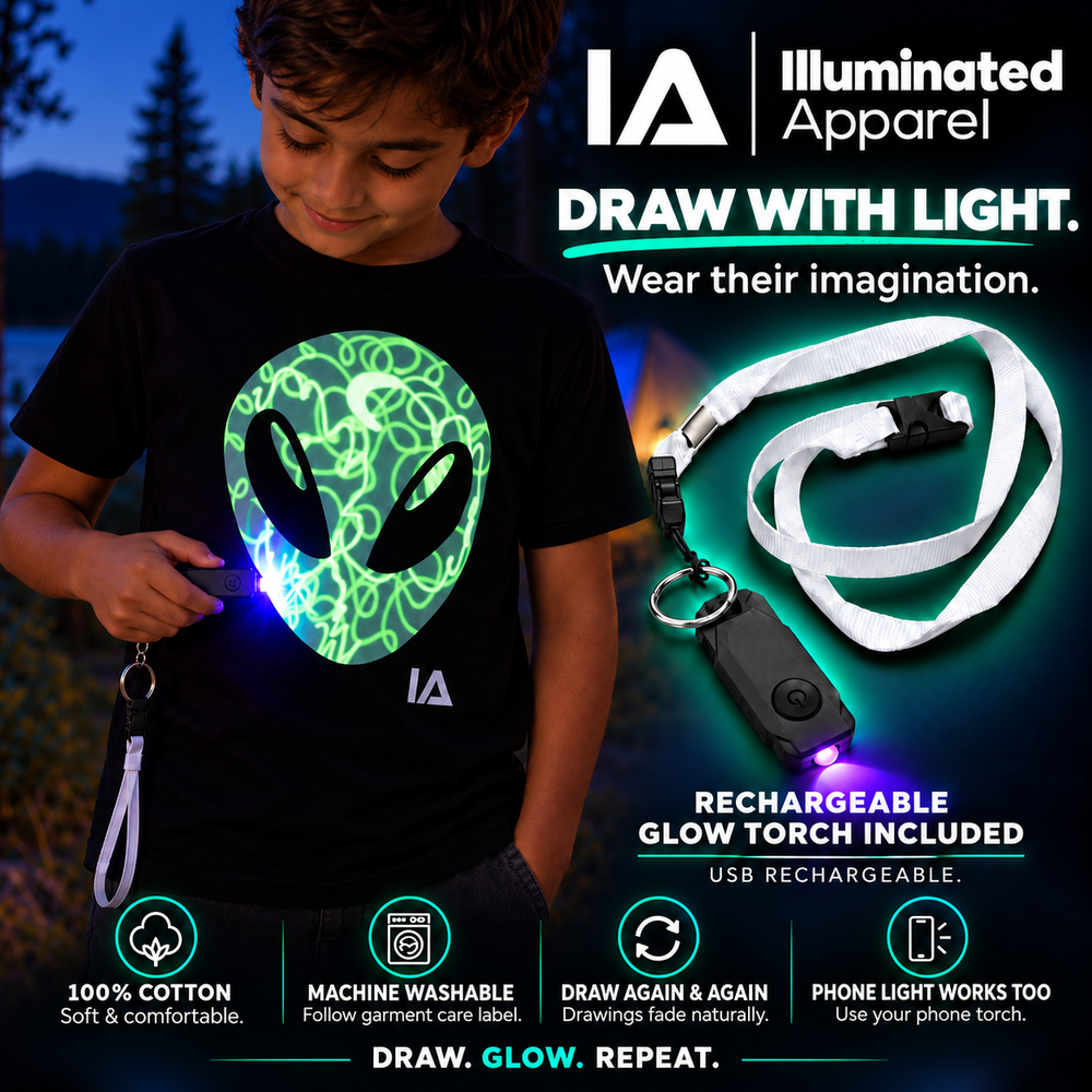 Kids’ Alien Glow in the Dark T-Shirt with Rechargeable Torch