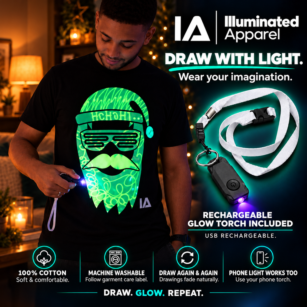 Cool Santa Adult Glow T-Shirt with Rechargeable Torch