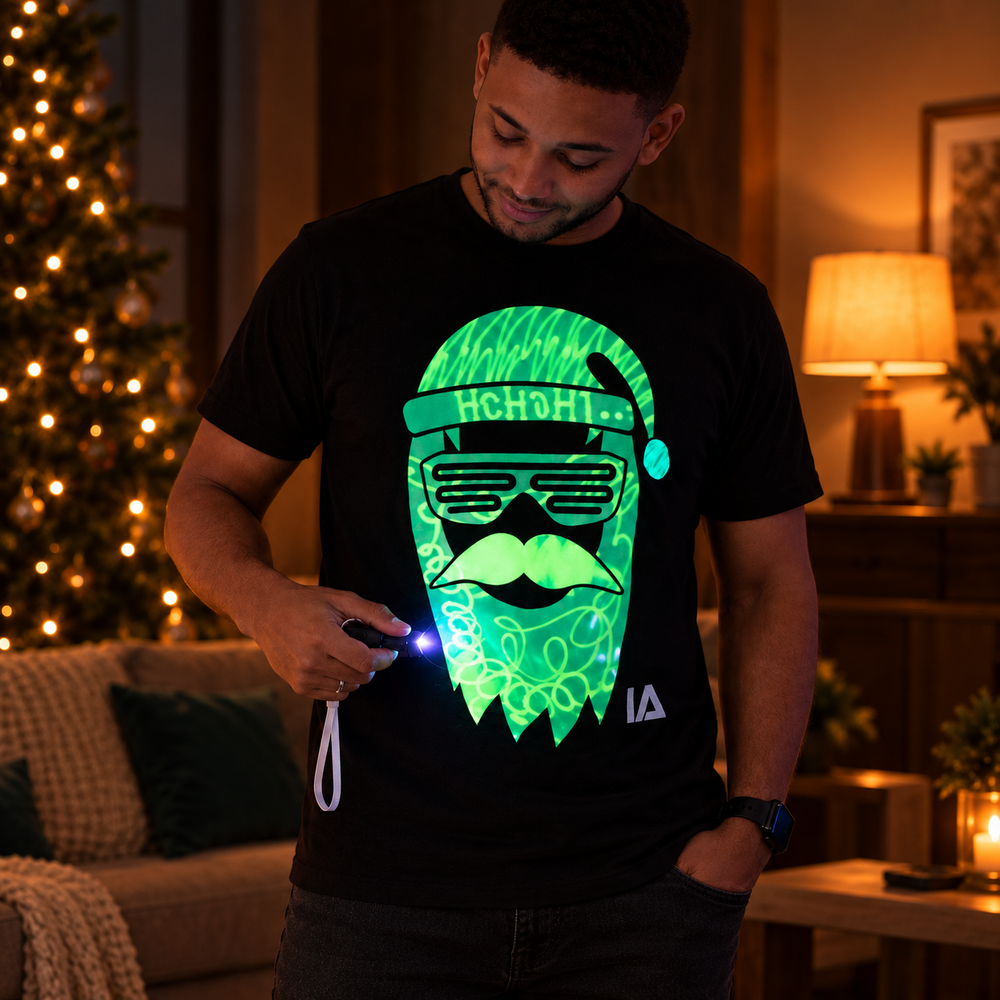 Cool Santa Adult Glow T-Shirt with Rechargeable Torch