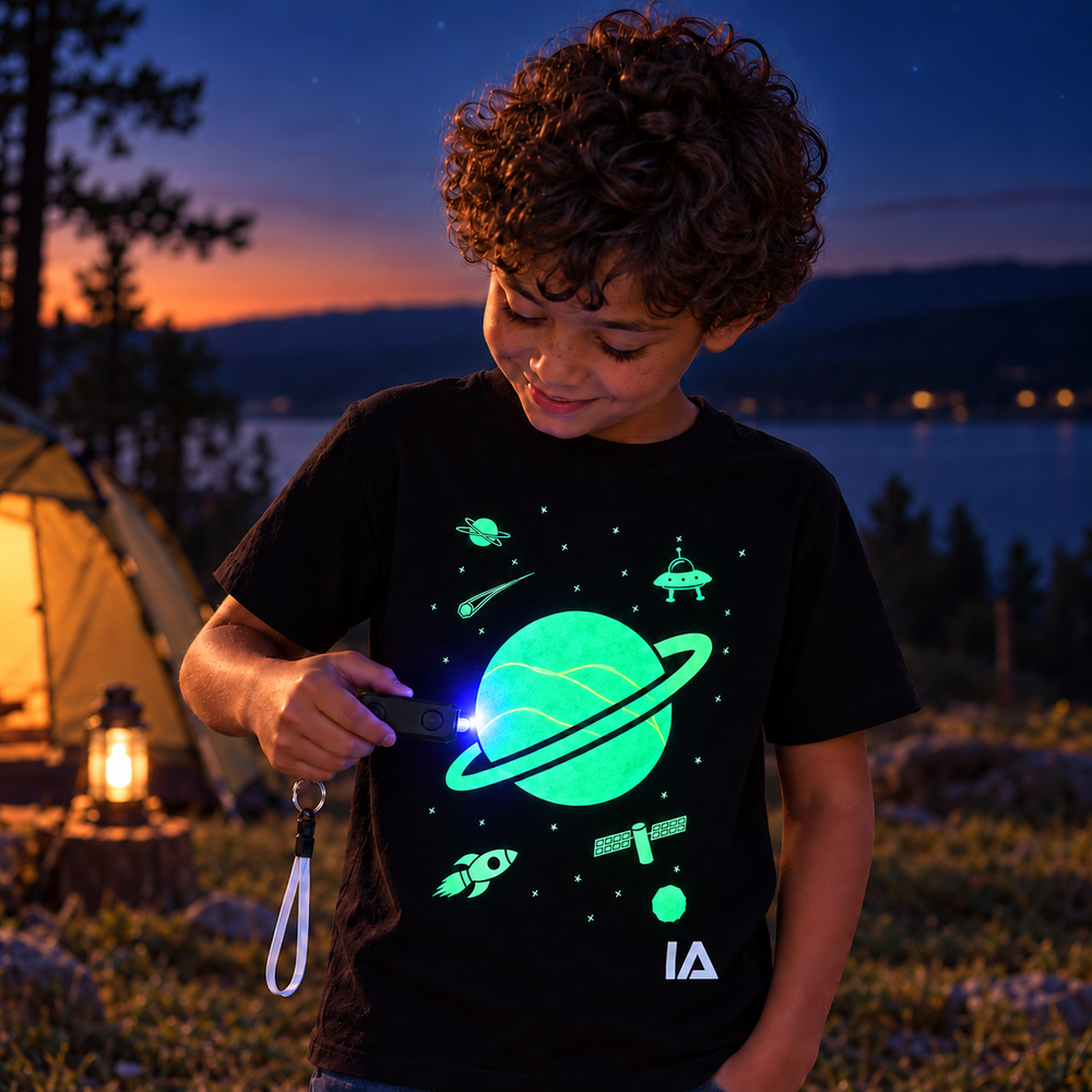 Kids’ Outer Space Glow T-Shirt with Rechargeable Glow Torch
