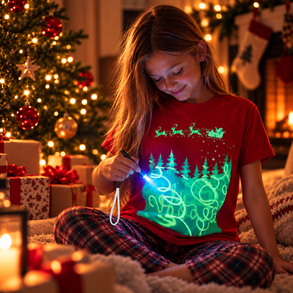 Kids’ Santa Sleigh Glow-in-the-Dark Christmas T-Shirt