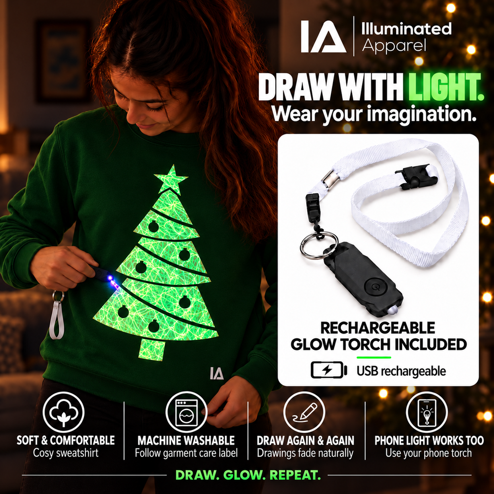 Christmas Tree Glow Christmas Jumper with Rechargeable Torch