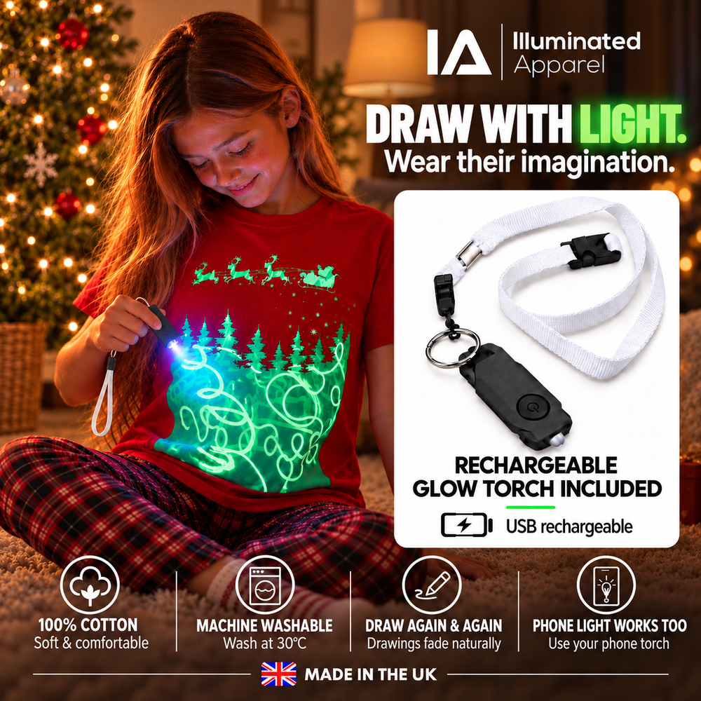 Kids’ Santa Sleigh Glow-in-the-Dark Christmas T-Shirt