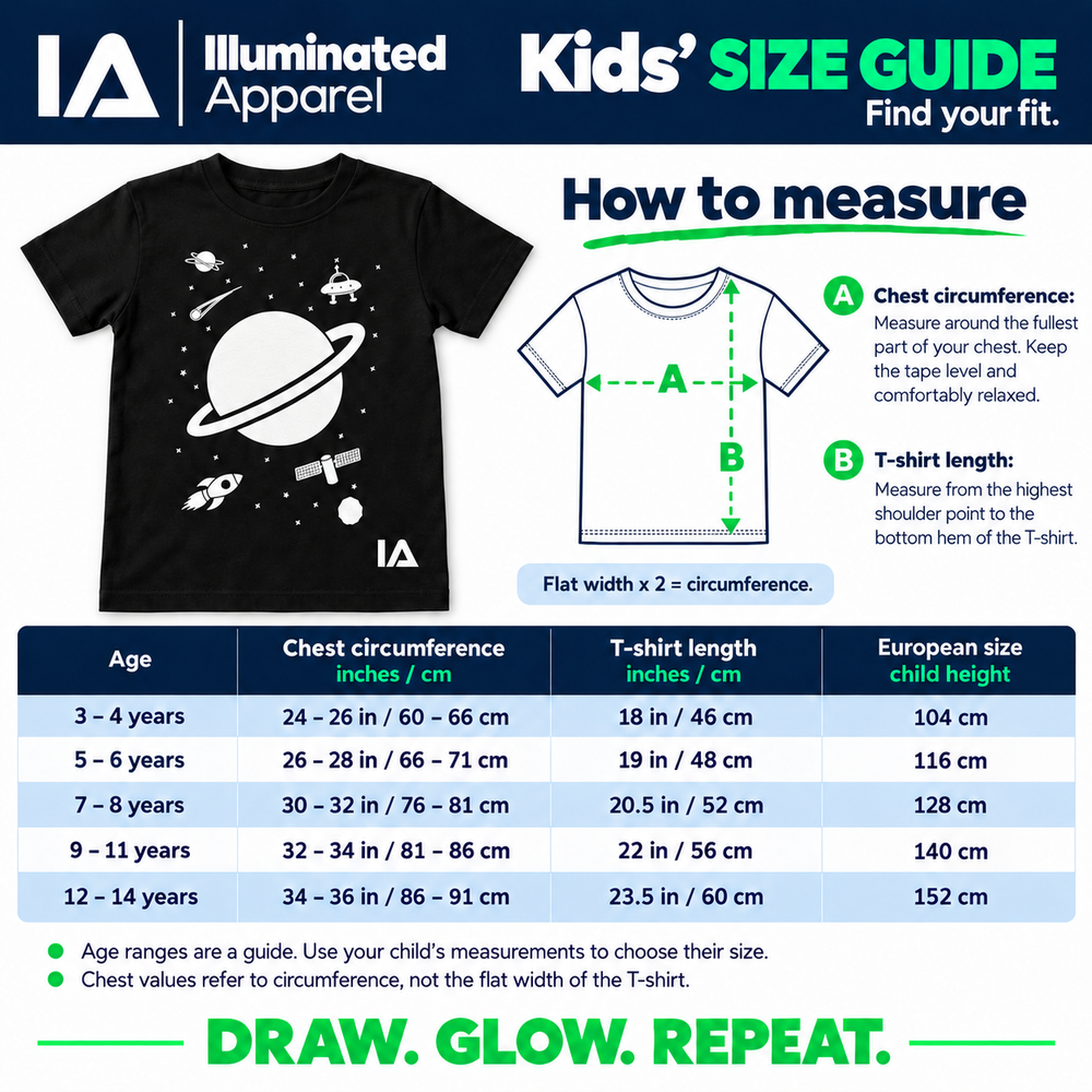 Kids’ Outer Space Glow T-Shirt with Rechargeable Glow Torch