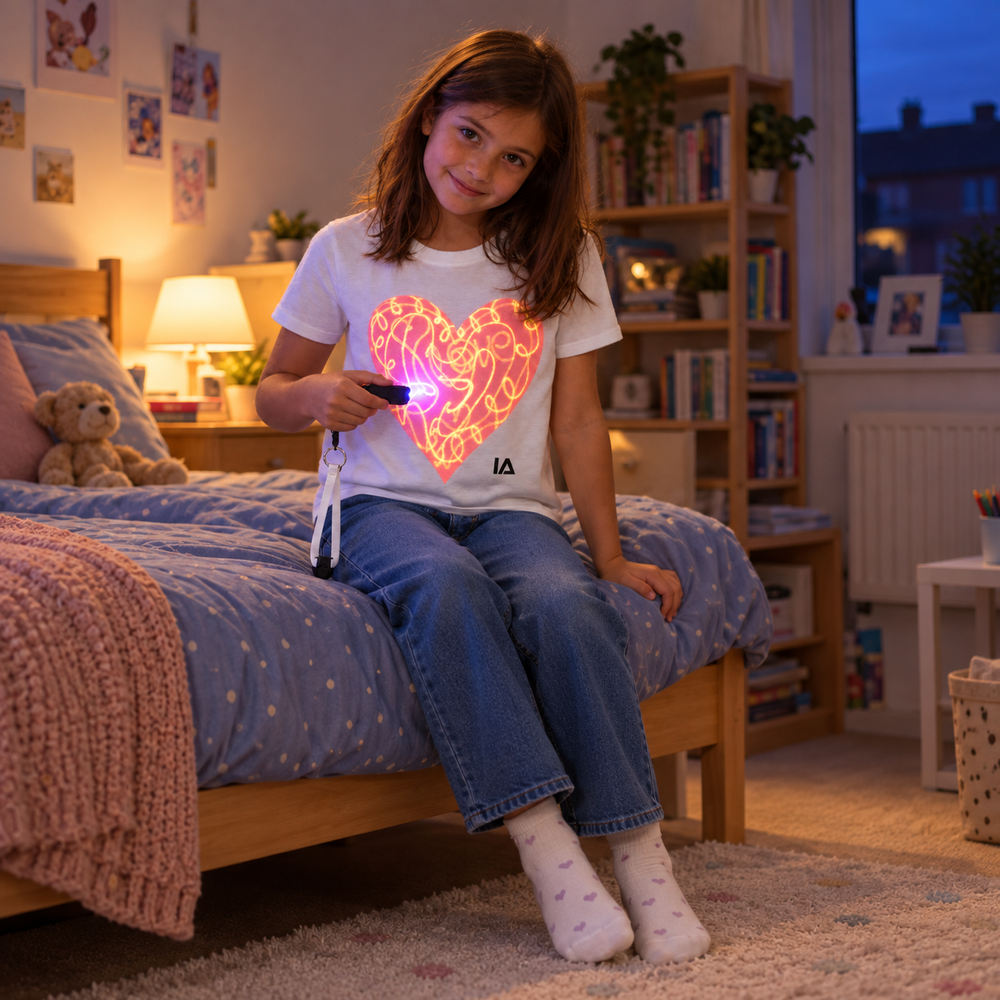 Kids’ Love Heart Interactive Glow T-Shirt with Rechargeable Glow Torch
