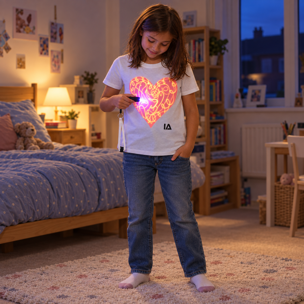 Kids’ Love Heart Interactive Glow T-Shirt with Rechargeable Glow Torch
