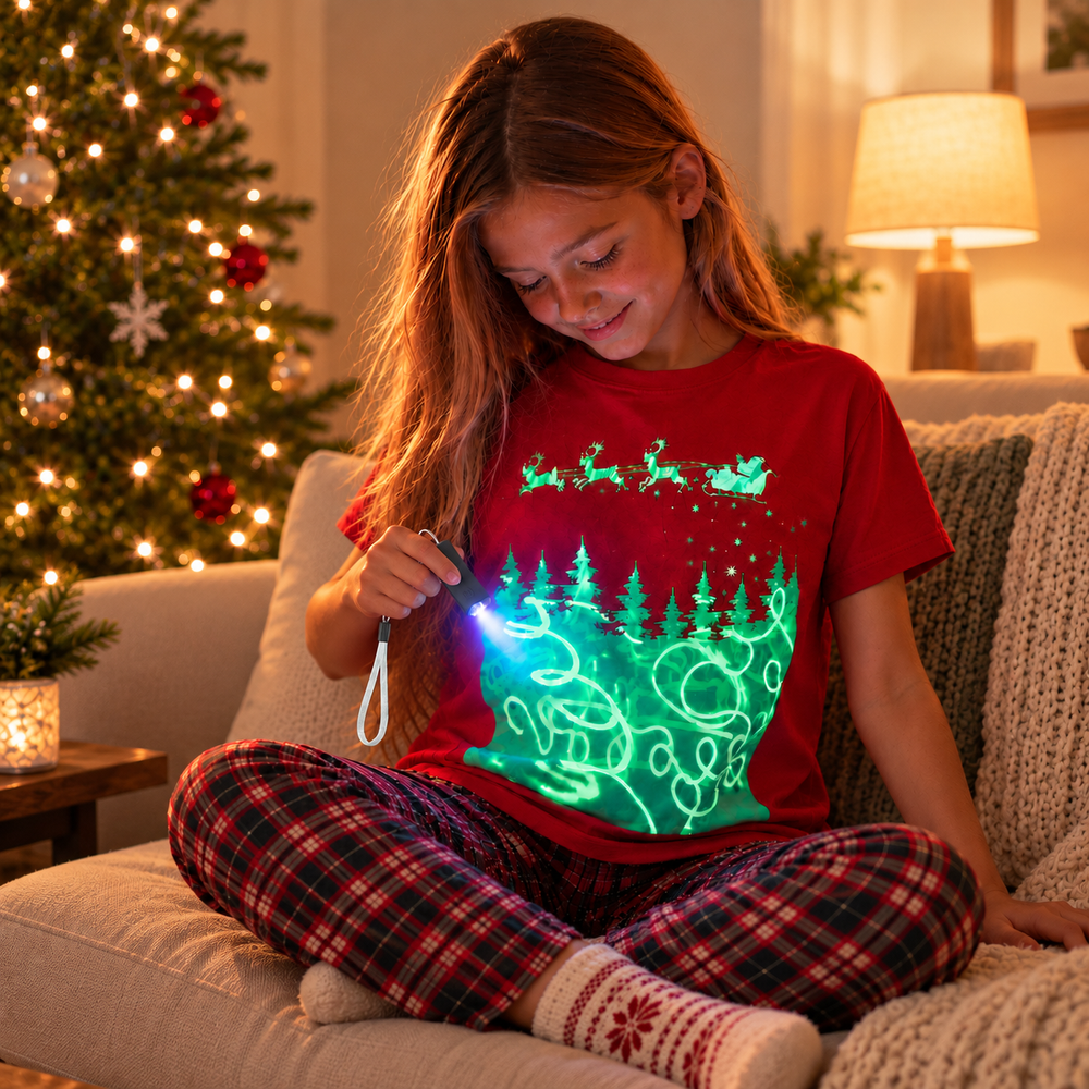 Kids’ Santa Sleigh Glow-in-the-Dark Christmas T-Shirt