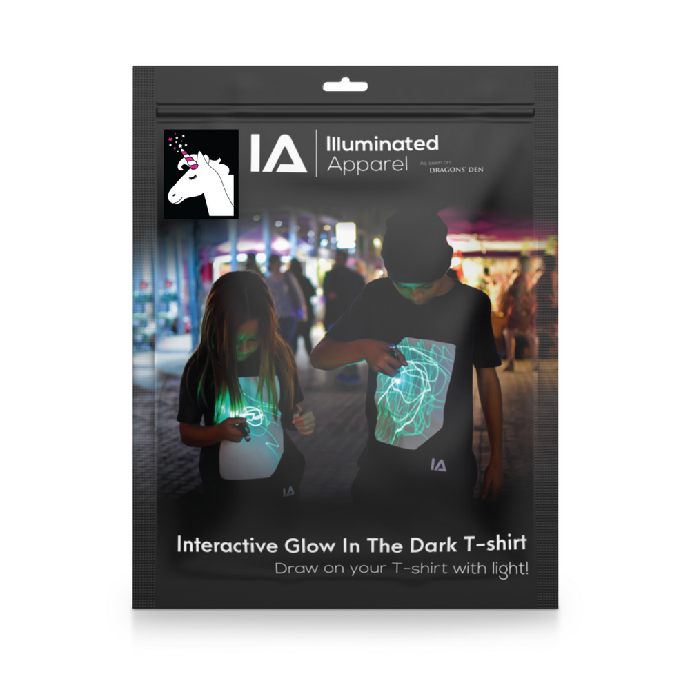 Kids’ Unicorn Interactive Glow T-Shirt with Rechargeable Glow Torch