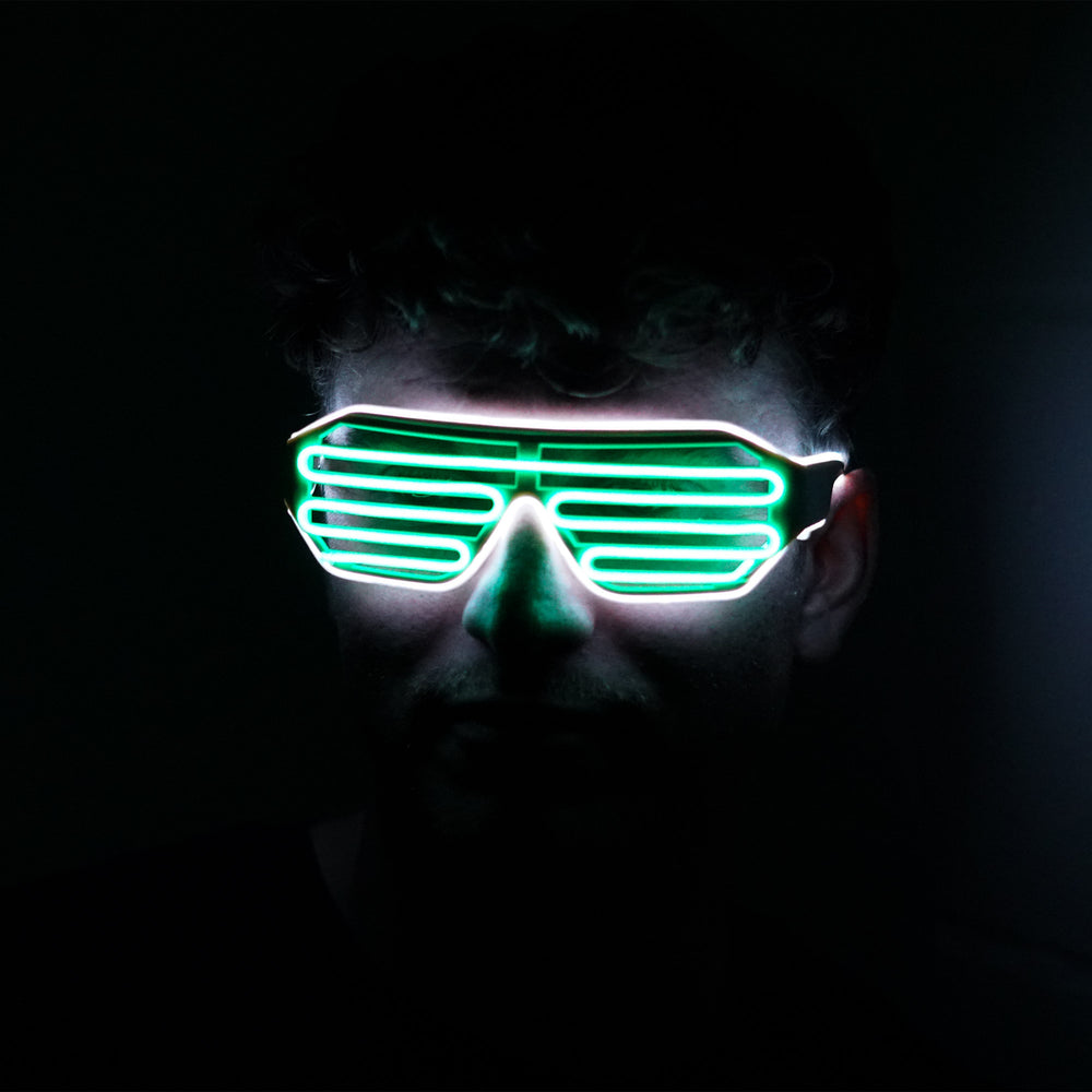 Electric Green & White Neon LED Light Up Glasses