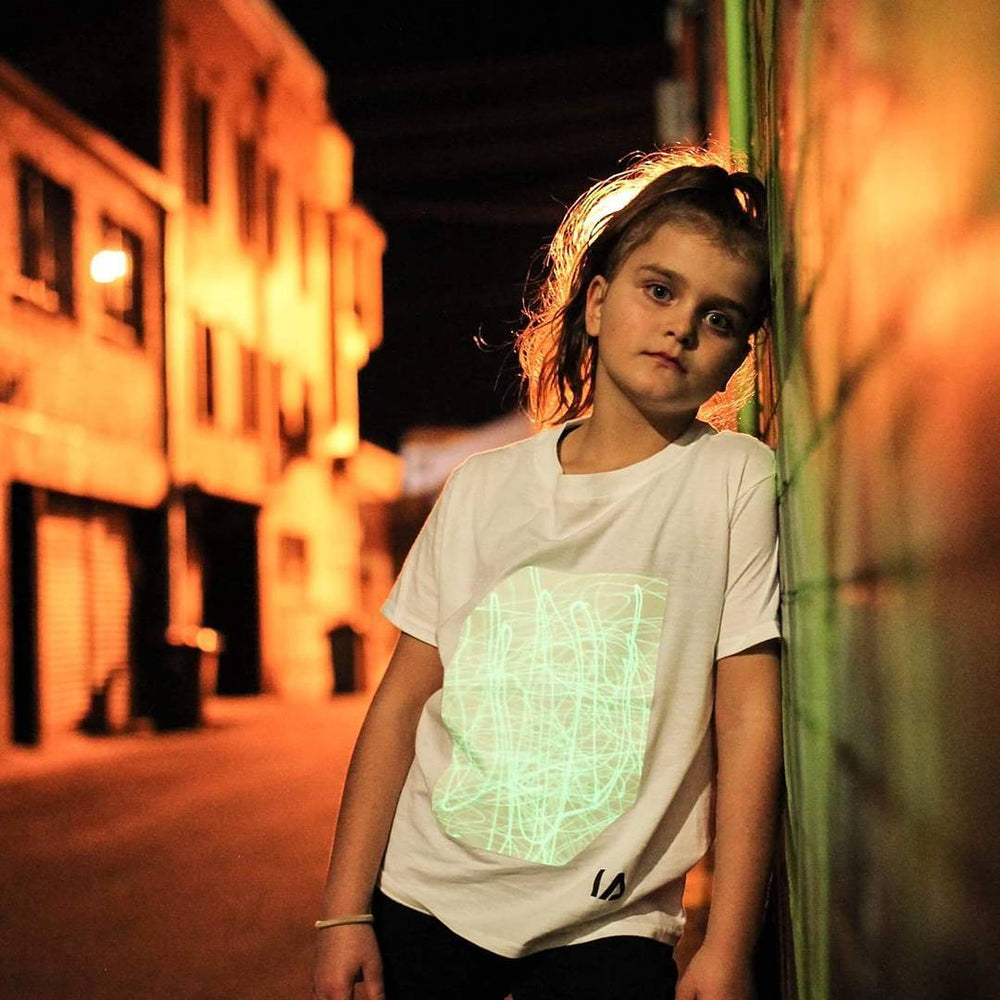Kids’ Interactive Glow-in-the-Dark T-Shirt – Pink & Green Glow