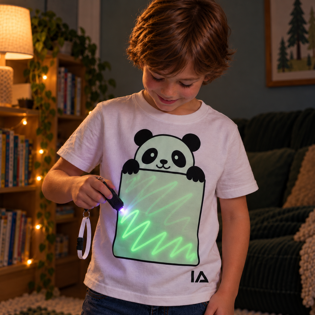 Kids’ Panda Glow in the Dark T-Shirt with Rechargeable Glow Torch