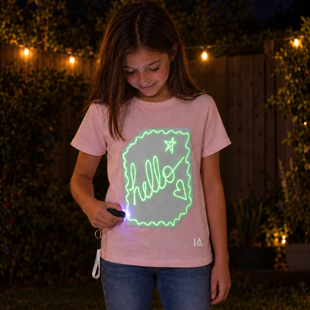 Kids’ Interactive Glow-in-the-Dark T-Shirt – Pink & Green Glow