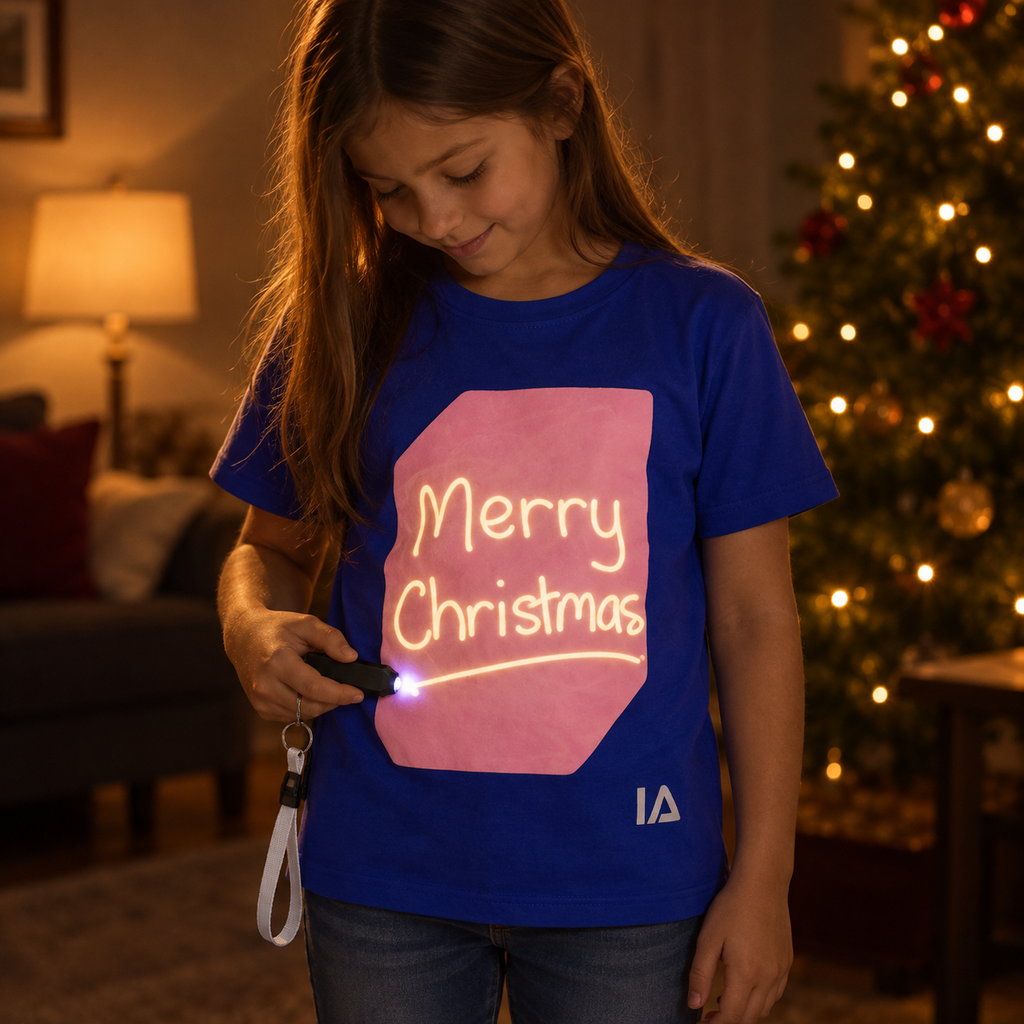 Kids’ Interactive Glow-in-the-Dark T-Shirt – Blue & Pink Glow