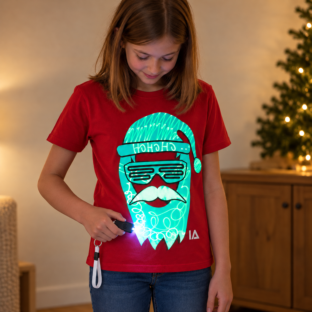 Cool Santa Kids’ Interactive Glow-in-the-Dark T-Shirt – Christmas Edition