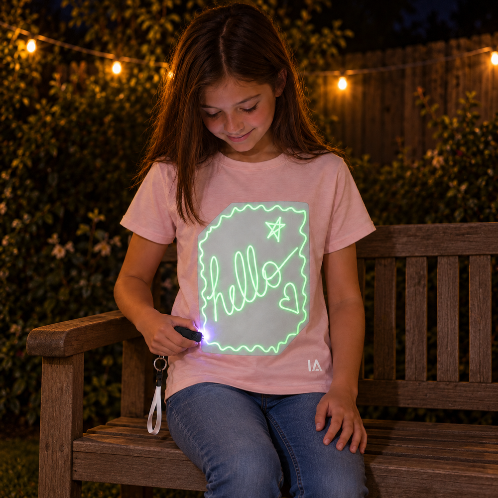 Kids’ Interactive Glow-in-the-Dark T-Shirt – Pink & Green Glow