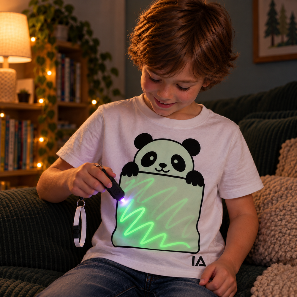 Kids’ Panda Glow in the Dark T-Shirt with Rechargeable Glow Torch