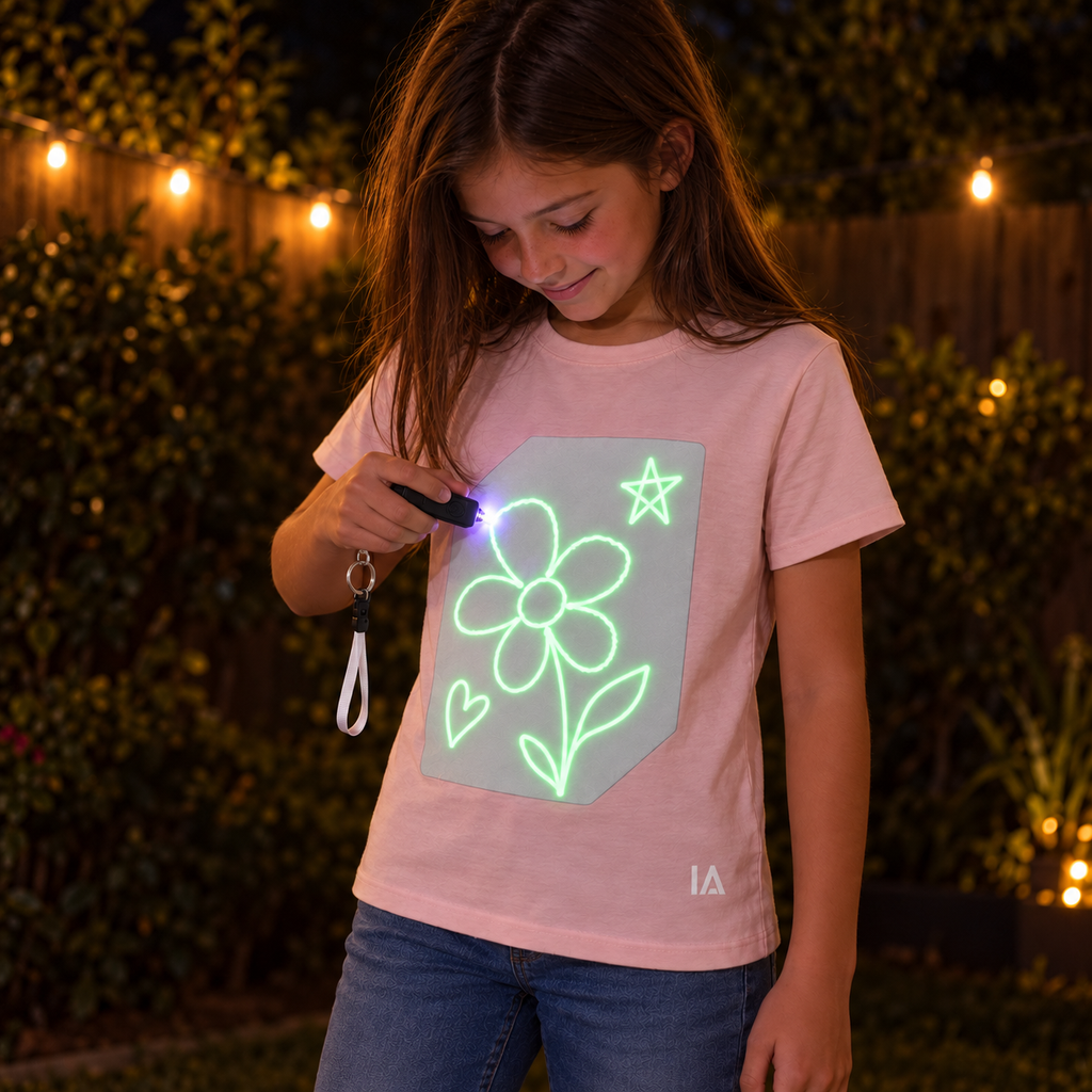 Kids’ Interactive Glow-in-the-Dark T-Shirt – Pink & Green Glow