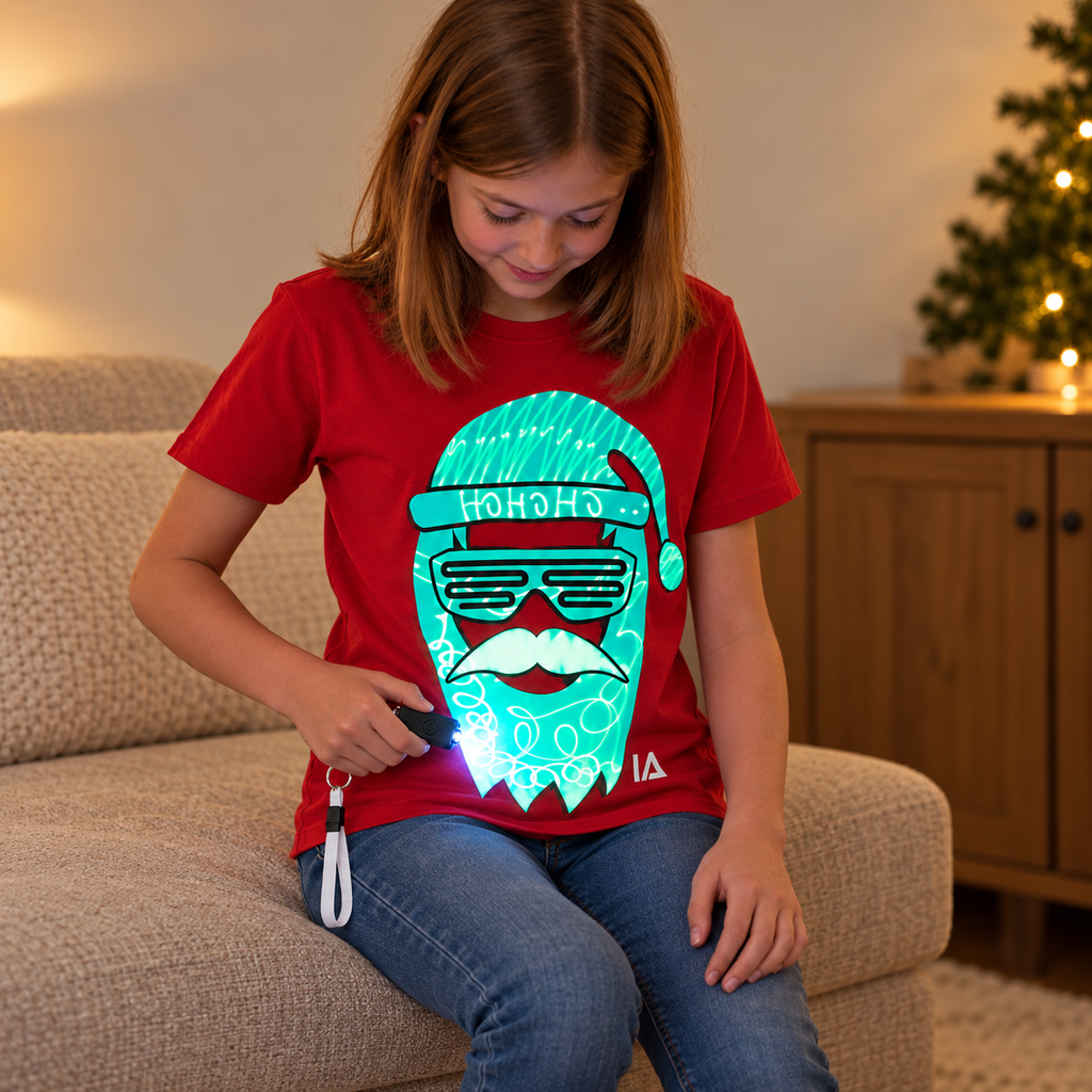 Cool Santa Kids’ Interactive Glow-in-the-Dark T-Shirt – Christmas Edition