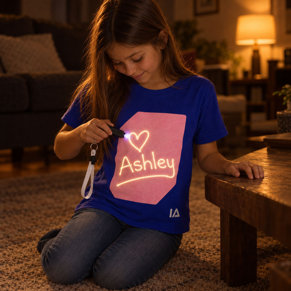 Kids’ Interactive Glow-in-the-Dark T-Shirt – Blue & Pink Glow