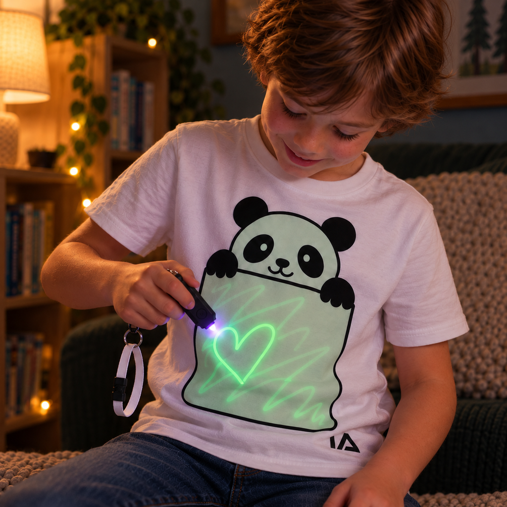 Kids’ Panda Glow in the Dark T-Shirt with Rechargeable Glow Torch