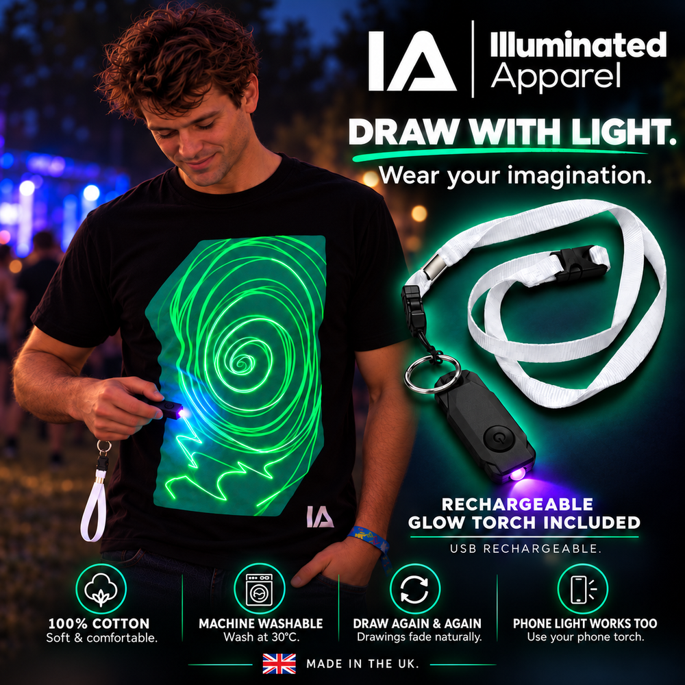 Adult Interactive Glow T-Shirt with Rechargeable Glow Torch