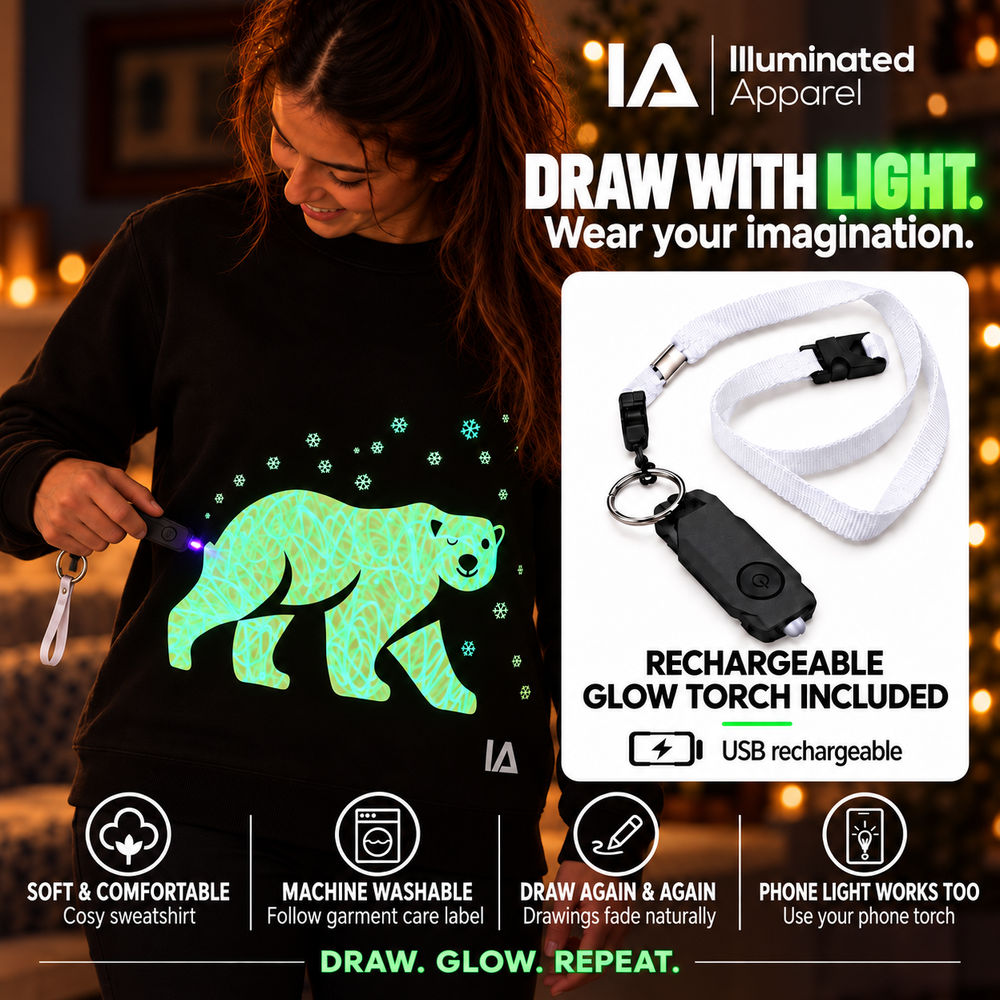 Polar Bear Glow Christmas Jumper with Rechargeable Torch