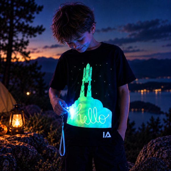 Kids’ Rocket Glow in the Dark T-Shirt with Rechargeable Torch