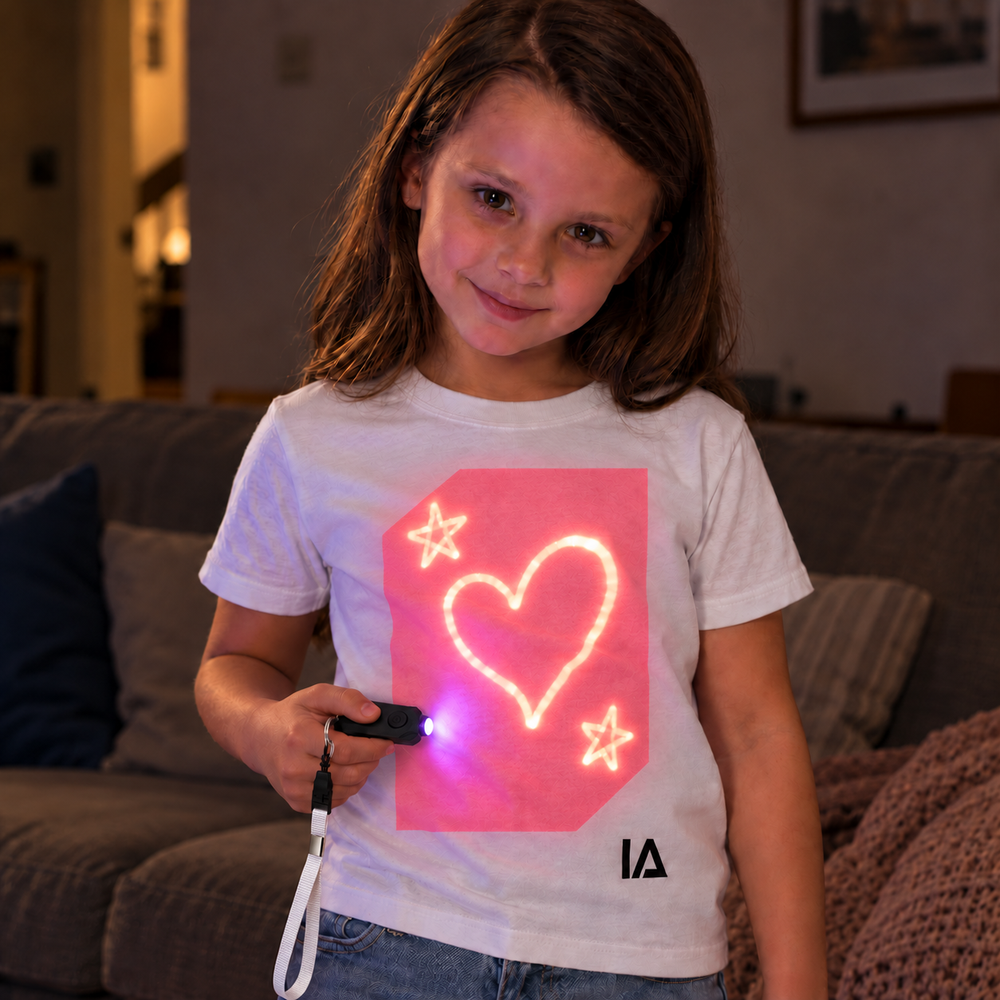 Kids’ Interactive Glow-in-the-Dark T-Shirt – Pink & Green Glow