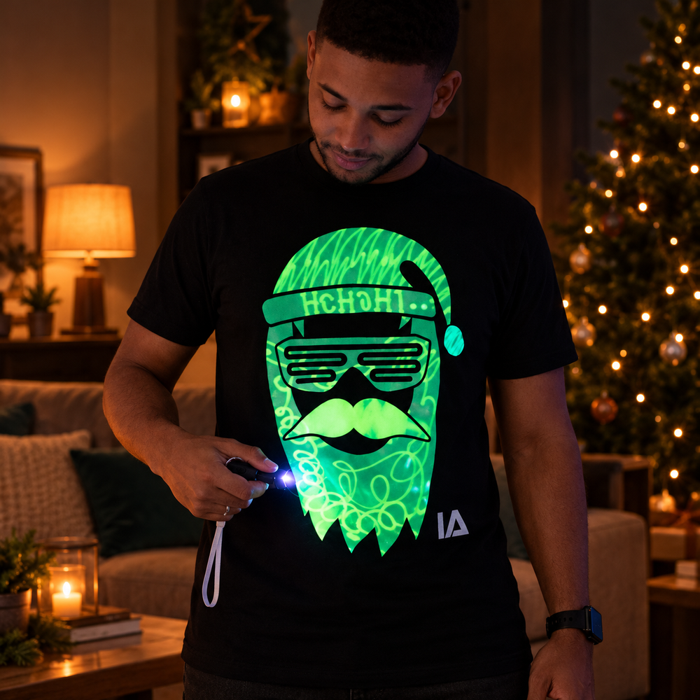 Cool Santa Adult Glow T-Shirt with Rechargeable Torch