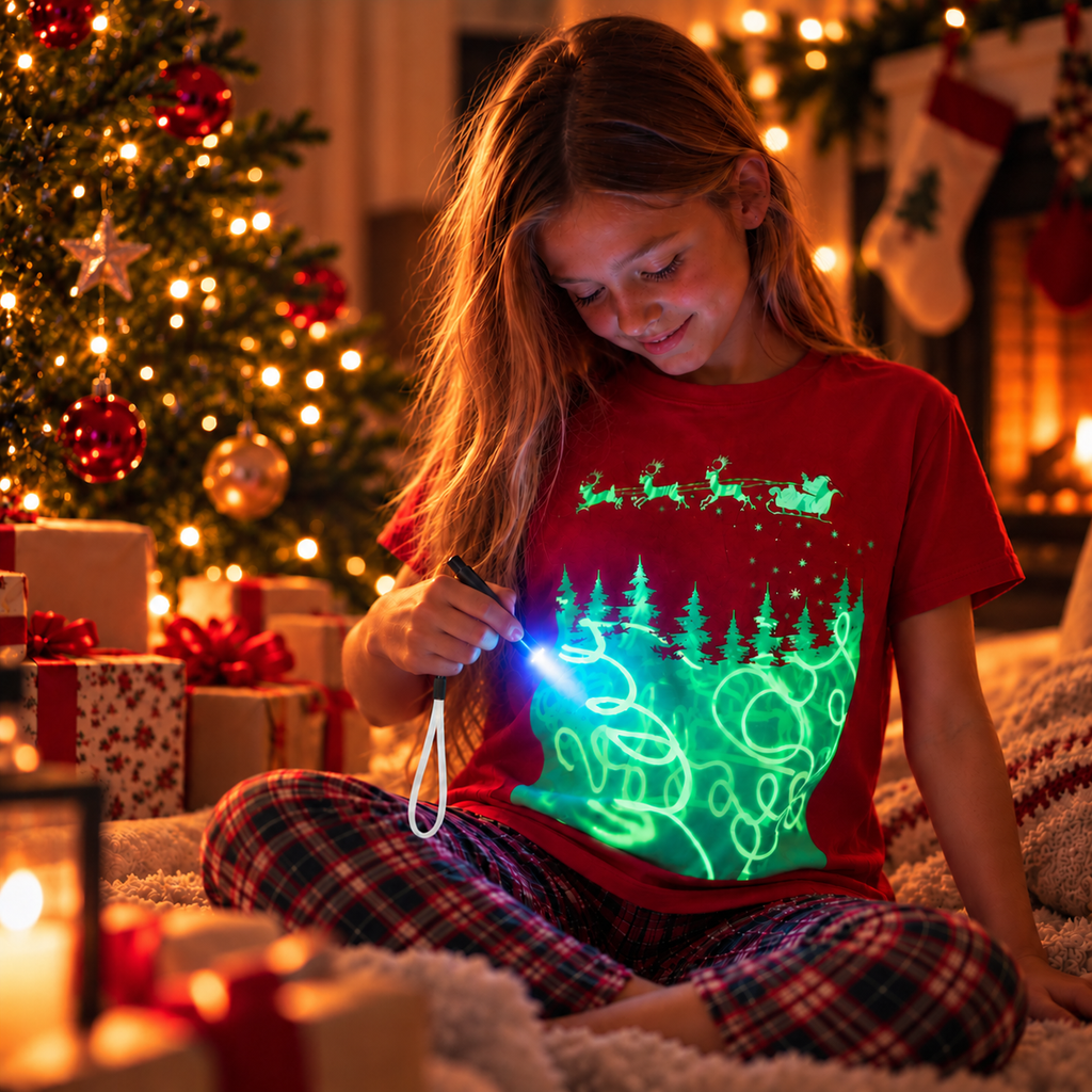 Kids’ Santa Sleigh Glow-in-the-Dark Christmas T-Shirt