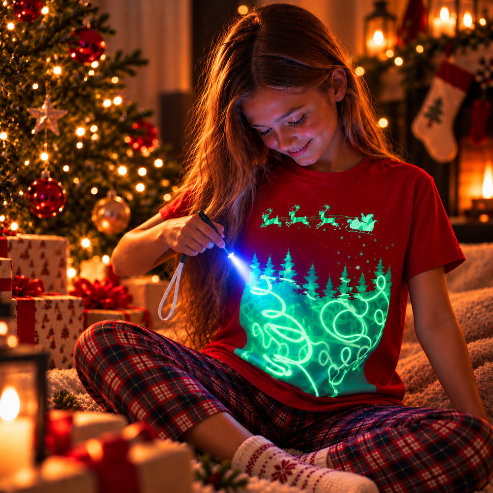 Kids’ Santa Sleigh Glow-in-the-Dark Christmas T-Shirt
