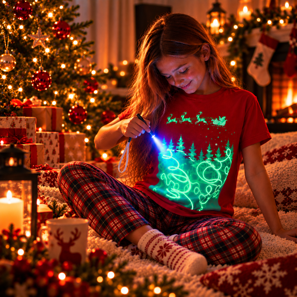 Kids’ Santa Sleigh Glow-in-the-Dark Christmas T-Shirt