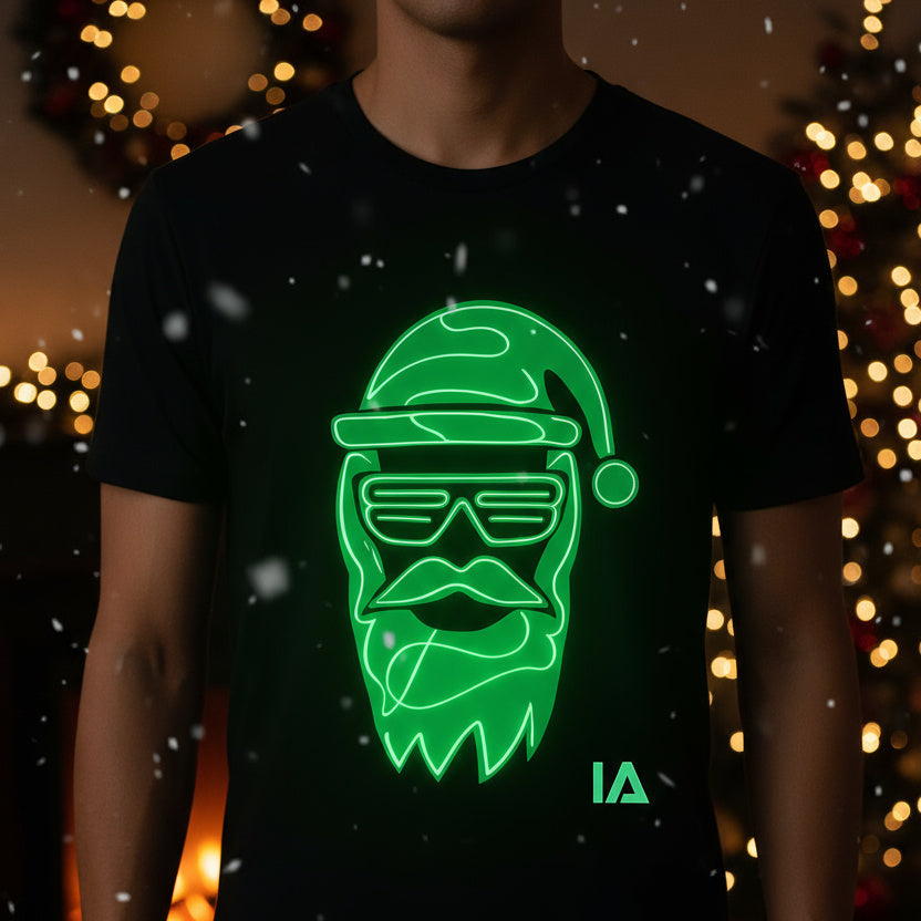 Neon Santa Glow Tee – Reusable UV Drawing T-Shirt | Fun Christmas Present