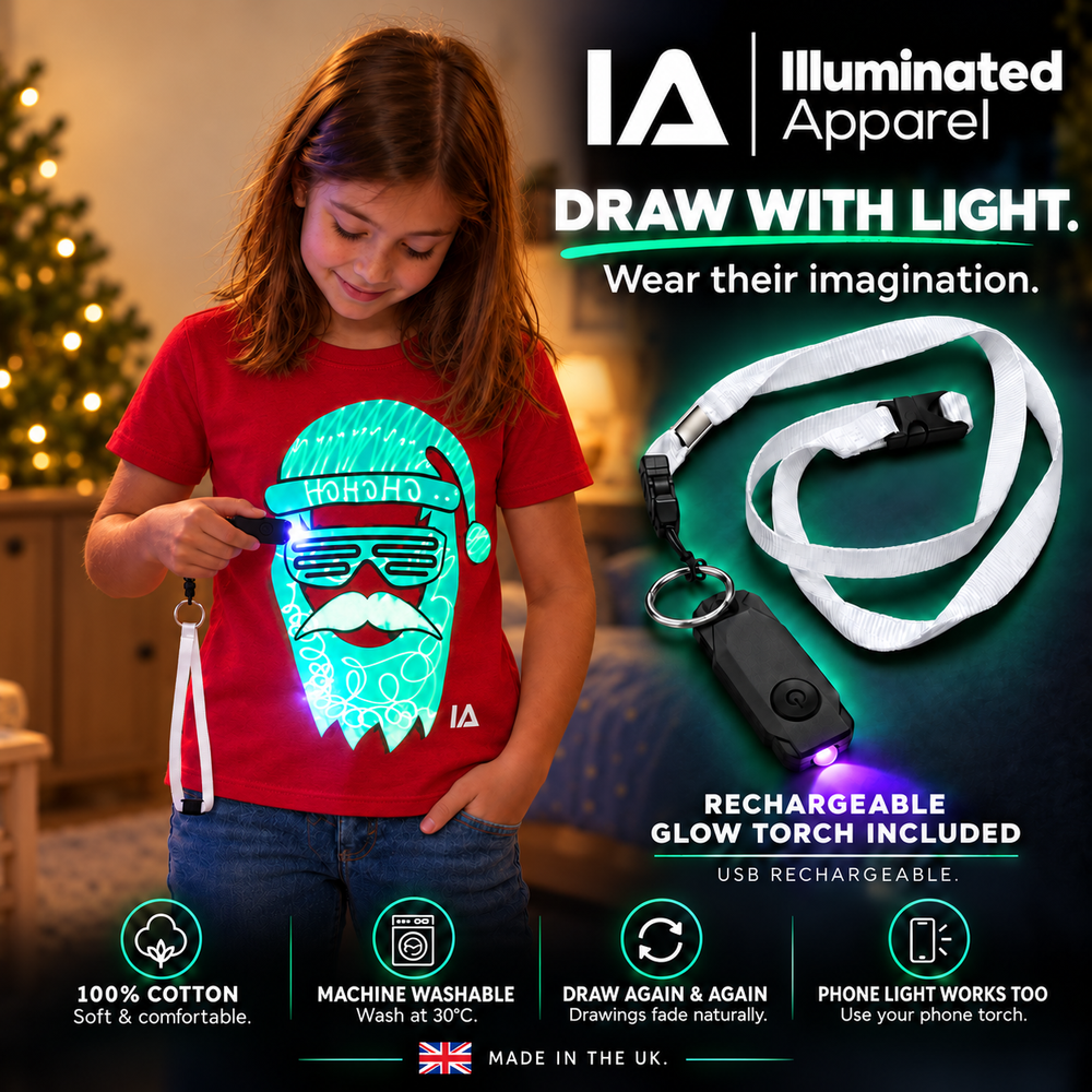 Cool Santa Kids’ Interactive Glow-in-the-Dark T-Shirt – Christmas Edition