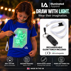 Kids’ Royal Blue Glow in the Dark T-Shirt with Rechargeable Torch