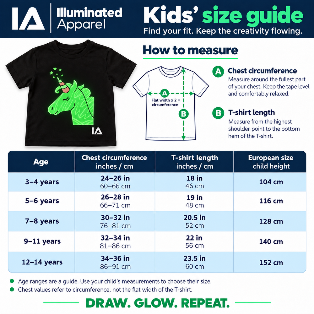 Kids’ Unicorn Interactive Glow T-Shirt with Rechargeable Glow Torch