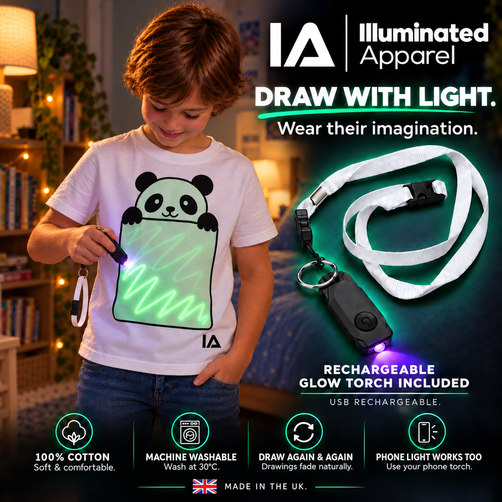 Kids’ Panda Glow in the Dark T-Shirt with Rechargeable Glow Torch