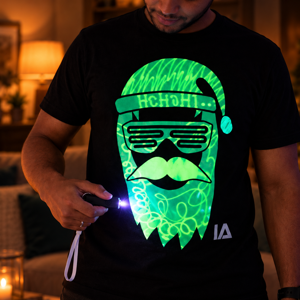 Cool Santa Adult Glow T-Shirt with Rechargeable Torch
