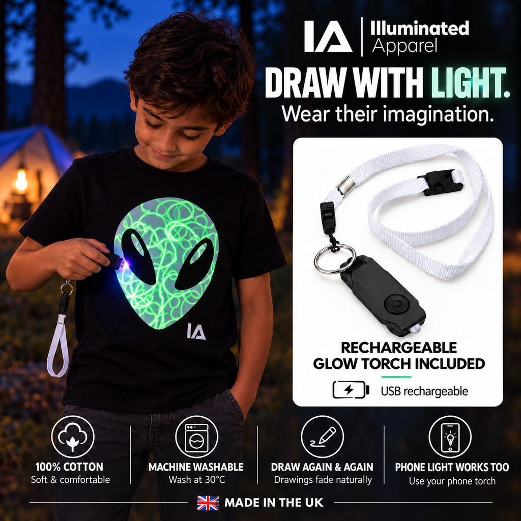 Kids’ Alien Glow in the Dark T-Shirt with Rechargeable Torch