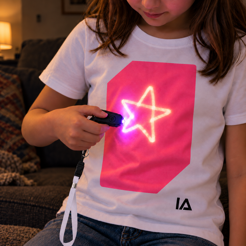 Kids’ White & Pink Glow T-Shirt with Rechargeable Torch