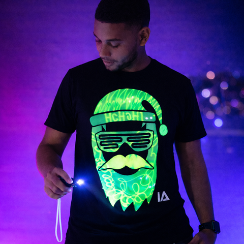 Neon Santa Glow Tee – Reusable UV Drawing T-Shirt | Fun Christmas Present