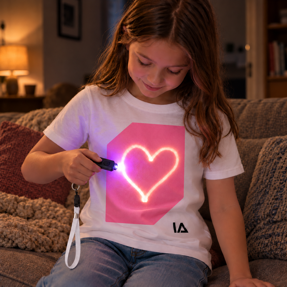Kids’ White & Pink Glow T-Shirt with Rechargeable Torch