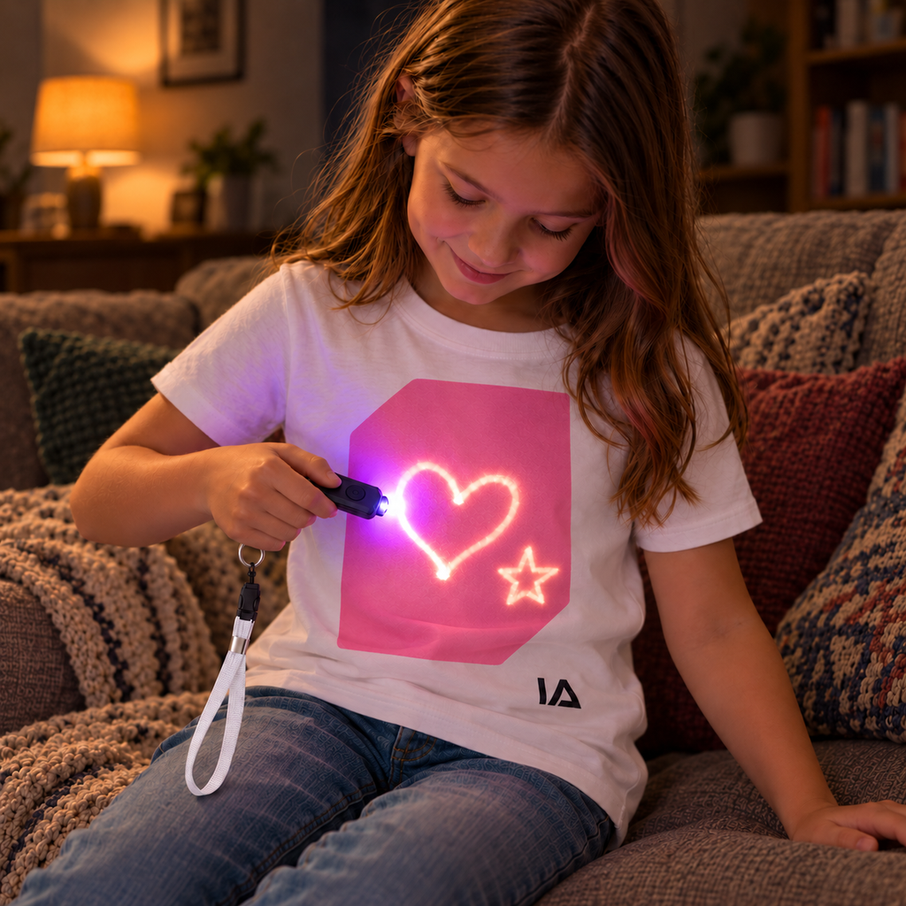 Kids’ White & Pink Glow T-Shirt with Rechargeable Torch