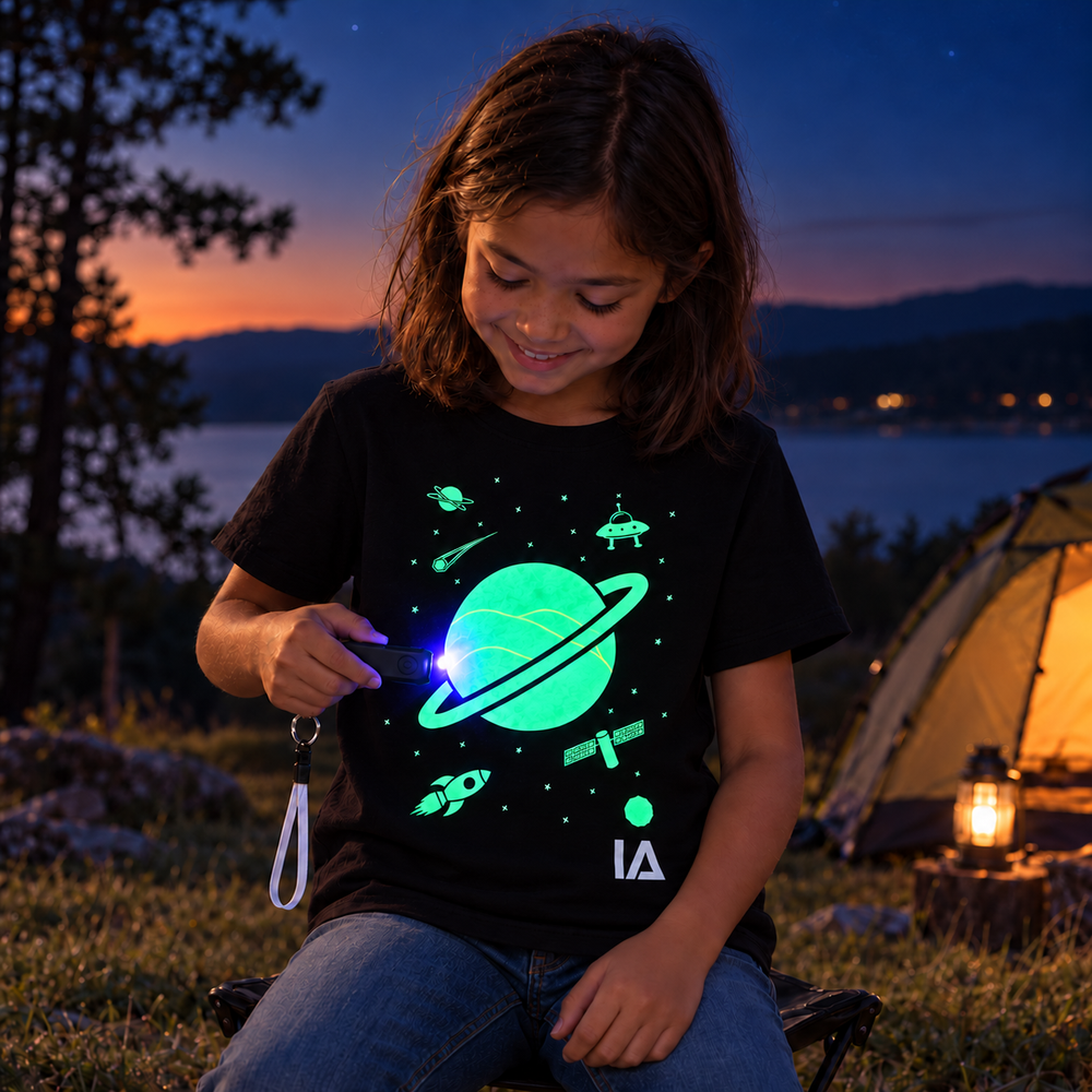Kids’ Outer Space Glow T-Shirt with Rechargeable Glow Torch